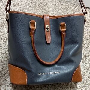 Dooney & Bourke Gray and Tan Leather Trim Tote